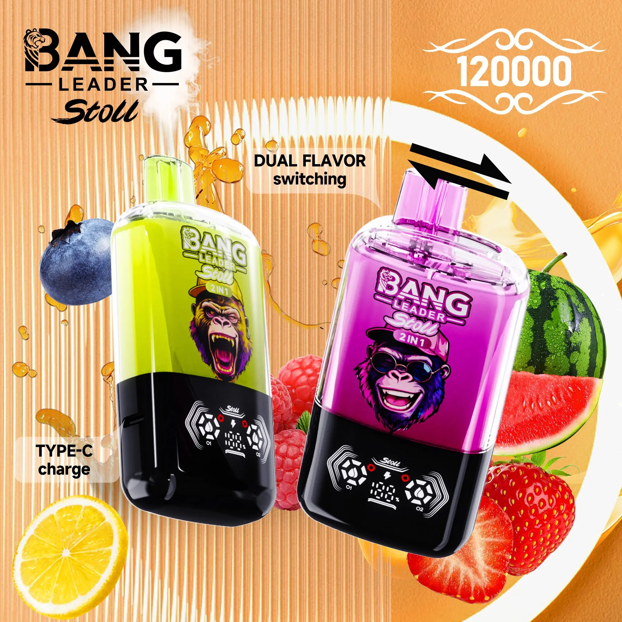 24hvape-bang-leader-stoll-120k-120000-puff-main-image Bang Leader Stoll 120K Puffs – 2-u-1 Disposable Vape s LED ekranom - Slika 1