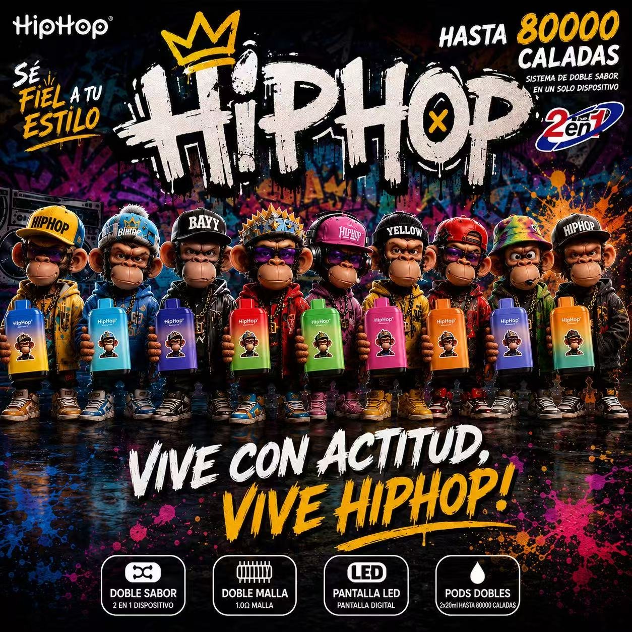 HIPHOP Twins 2-in-1 80K – jednokratni vape s dva neovisna spremnika i dual mesh grijačem